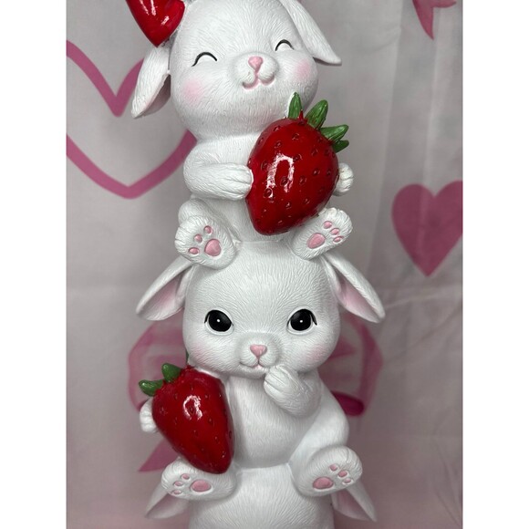 Easter Stacked Bunnies Holding Strawberries Decor - Picture 3 of 7